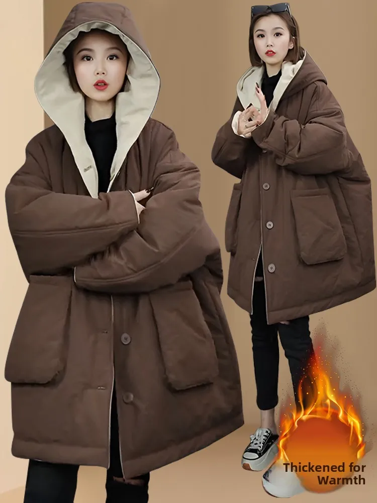 

Double-Sided Wear Hooded Cotton Jacket Thickened Female Casual Style Coat Warm Large Size Spring Autumn Winter Outerwear