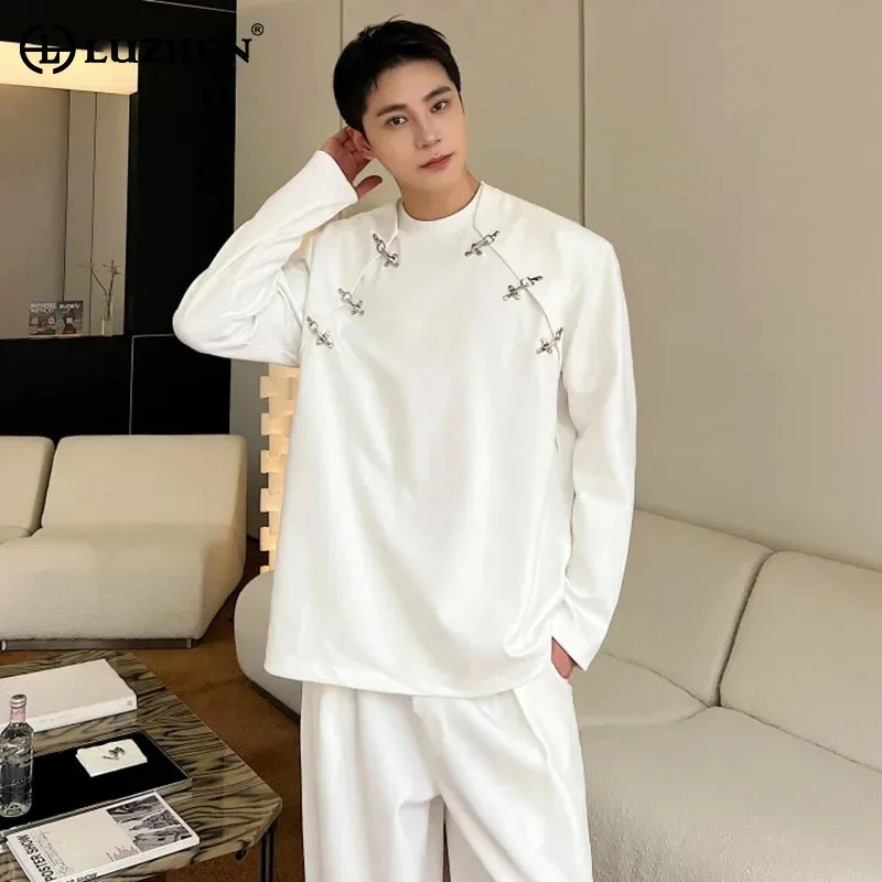 

LUZHEN Korean Elegant Trendy Metal Buckle Decorate Splicing Design T Shirts Men's Street Long Sleeve Sweatshirts 2024 New LZ2905