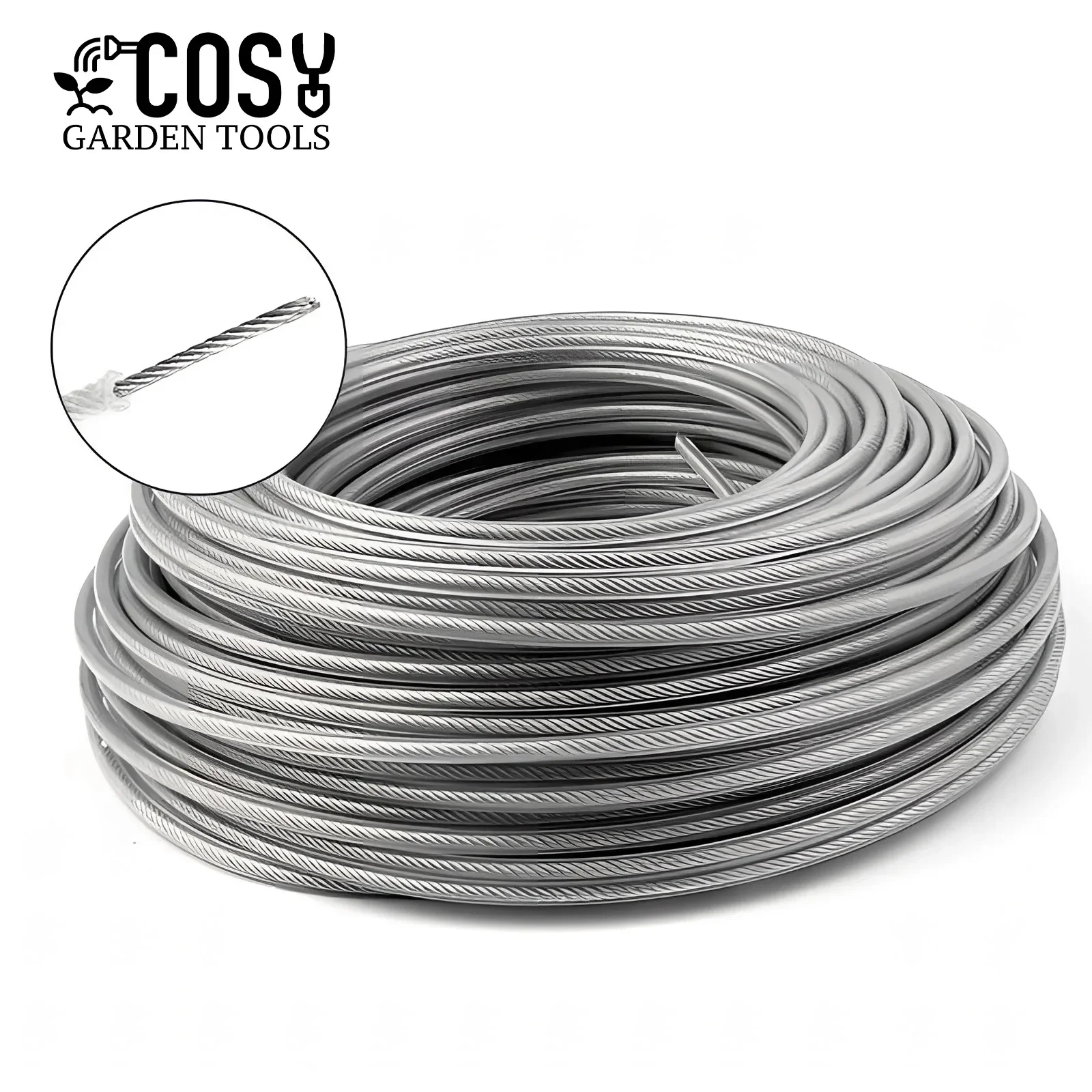 COSY 3mm*15M Upgrade General Steel Wire Nylon  Line Brushcutter Trimmer Rope Lawn Mower Cord Long Round Roll Grass Replacement