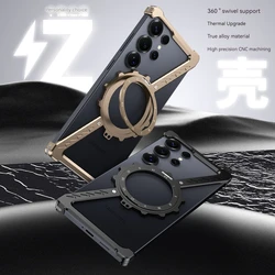 Night Light Z Shape Metal Phone Case,for Samsung Galaxy S24 S23 S22 Ultra Protective Cover Shockproof Bumper 360°Rotation Holder