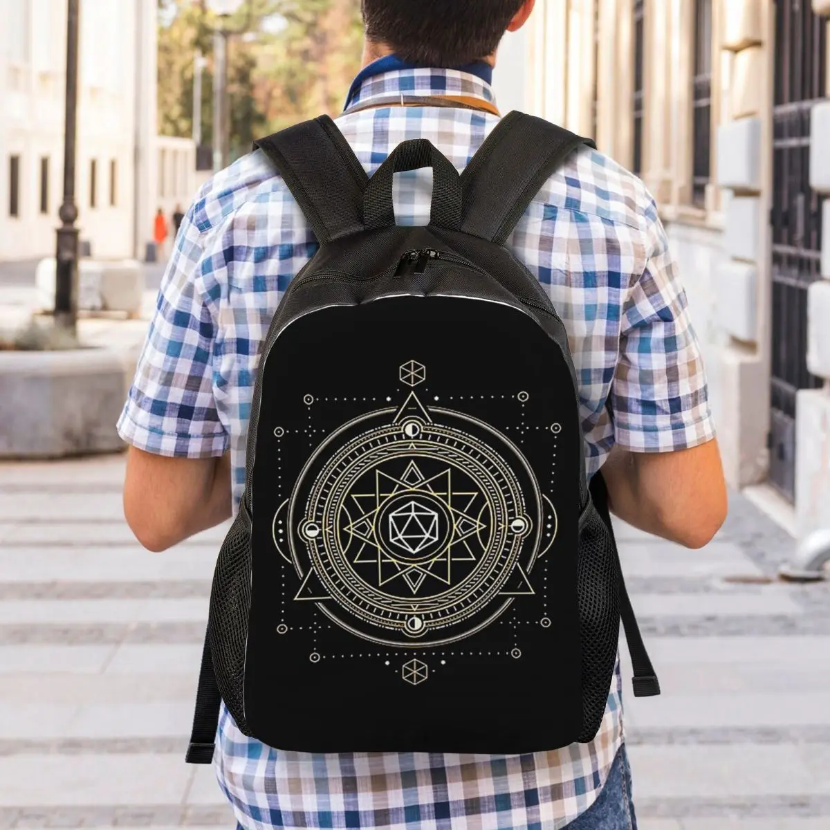 Dadi poliedrici D20 Simbolo sacro dell'Occulti Studente Zaino Borsa da scuola Escursionismo Viaggio Zaino Bookbag Borse a tracolla