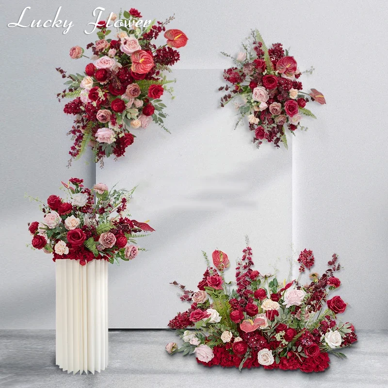 Artificial Flowers Set Road Leading Flower Ball Wedding Decoration Red Greenery Hanging flower Row Floral Stage Arrangement