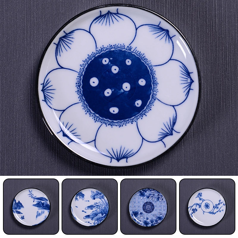 1PC Blue and White Ceramic Tea Cup Mat Porcelain Teacup Pad Chinese Style Coaster Insulating Mat Tray