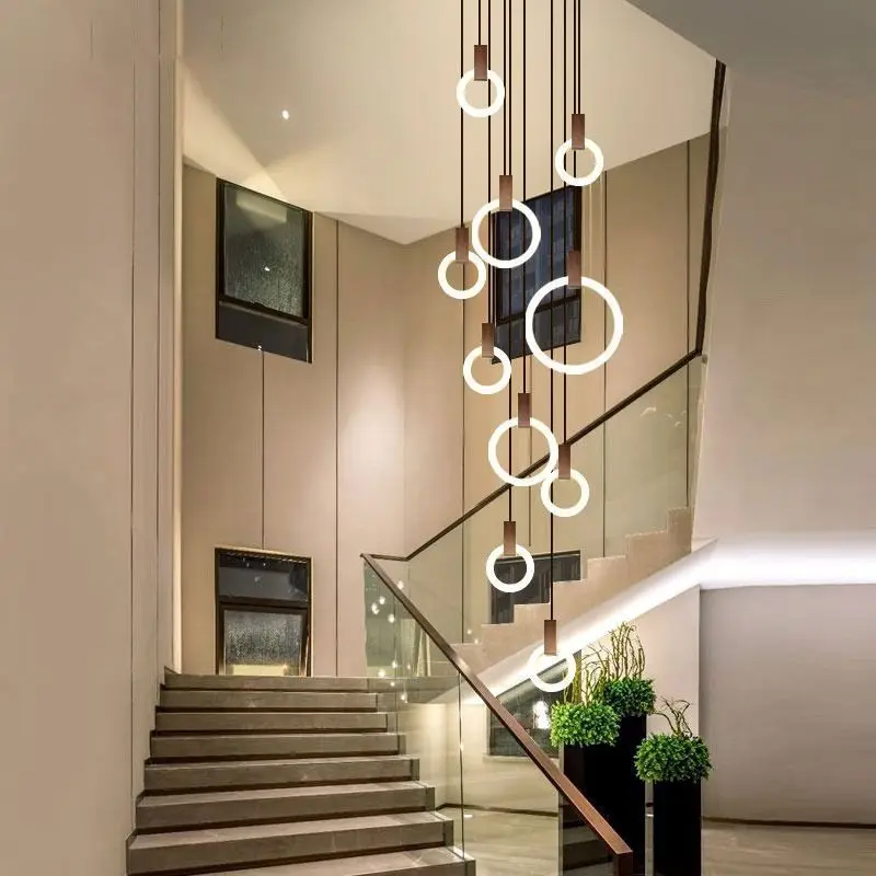 

Duplex building living room long chandelier creative personality rotating staircase lamp villa large modern