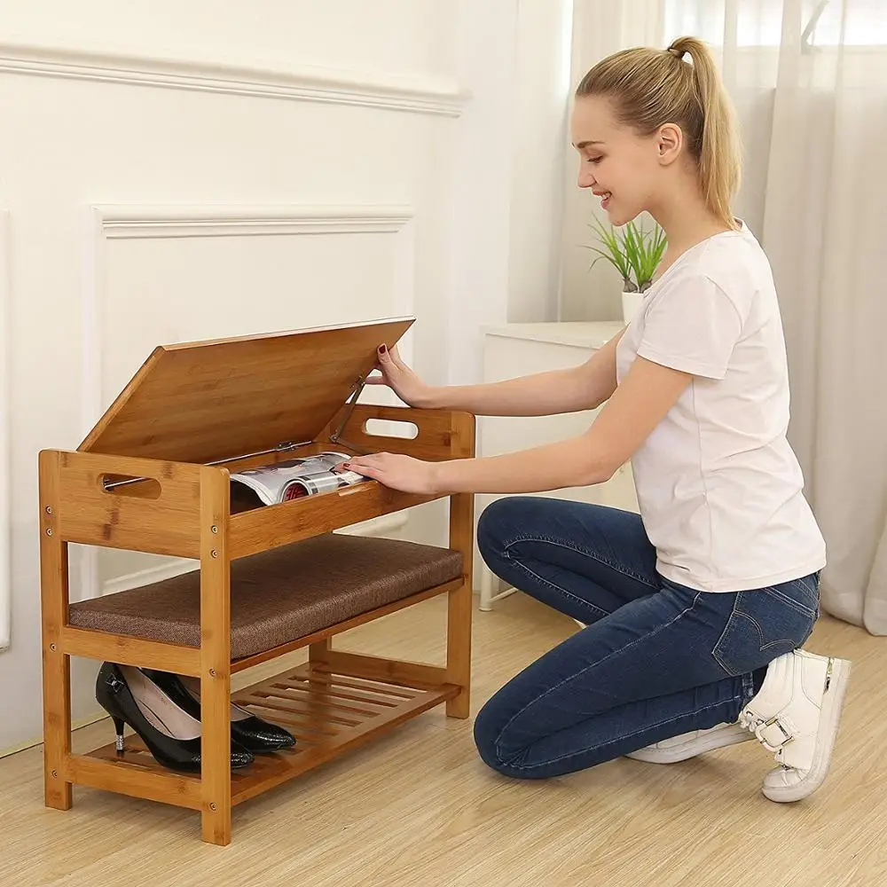 Factory Direct Bamboo Shoe Rack 3-Tier Shelf Shoe Rack Bamboo Shoe Bench