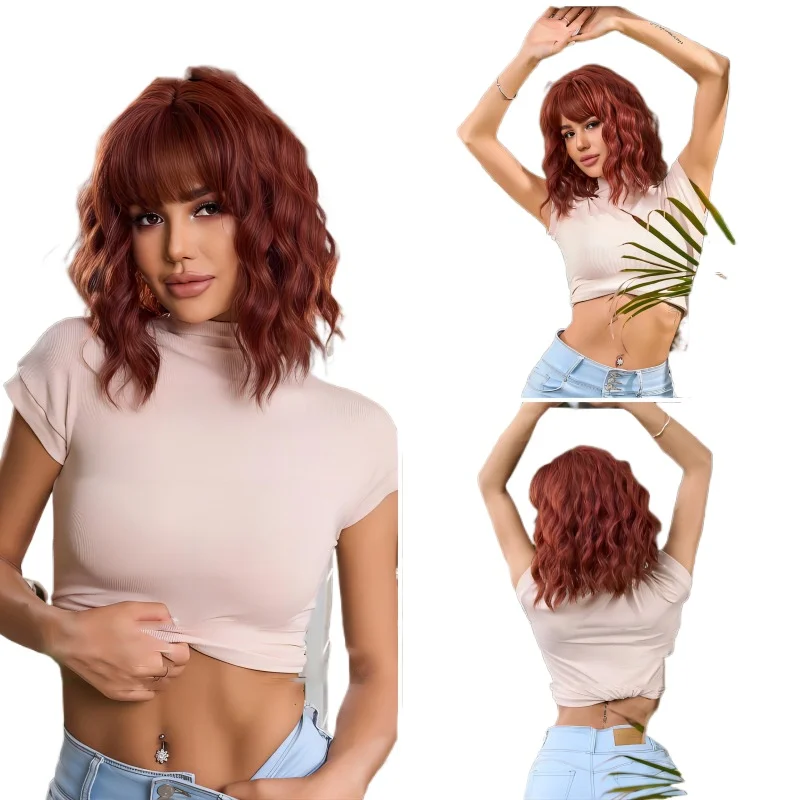 

A 12-Inch Bob Synthetic Wig With Bangs, Wavy Short Curls, Fluffy And Natural, Suitable For Ladies' Daily Party Role-Playing