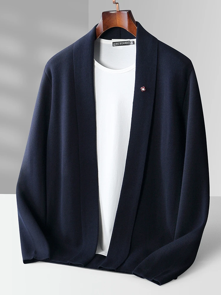 

TLOML Мужской кашемировый свитер, пальто с отложным воротником, кардиган с v-образным вырезом, 100% мериносовая шерсть, трикотаж, умная повседневная куртка, осенне-зимний топ