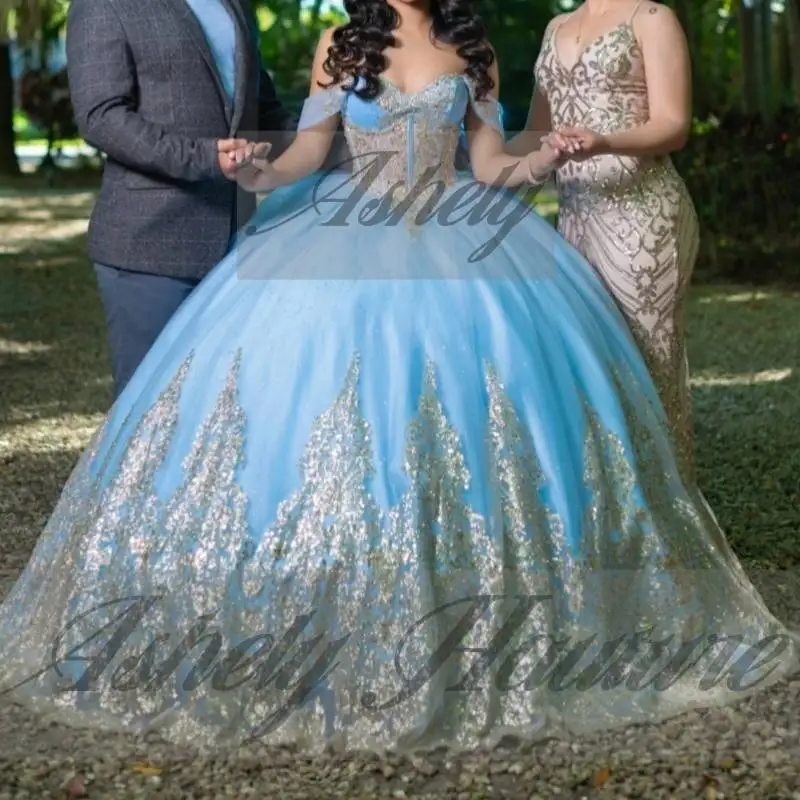 A3919 فساتين Quinceanera باللون الأزرق السماوي 15 مع كيب شرابة الخرز Ballgown حفلة موسيقية حفلة عيد ميلاد Vestido De xv Anos مناسبة مخصصة