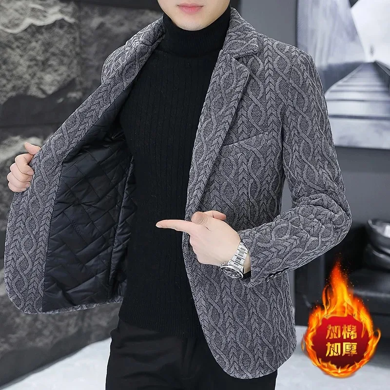 

2024-New Men's Fashion Gentleman Slim Casual Golden Sable with Cotton Thickened Warm Everything Elegant Korean Blazer