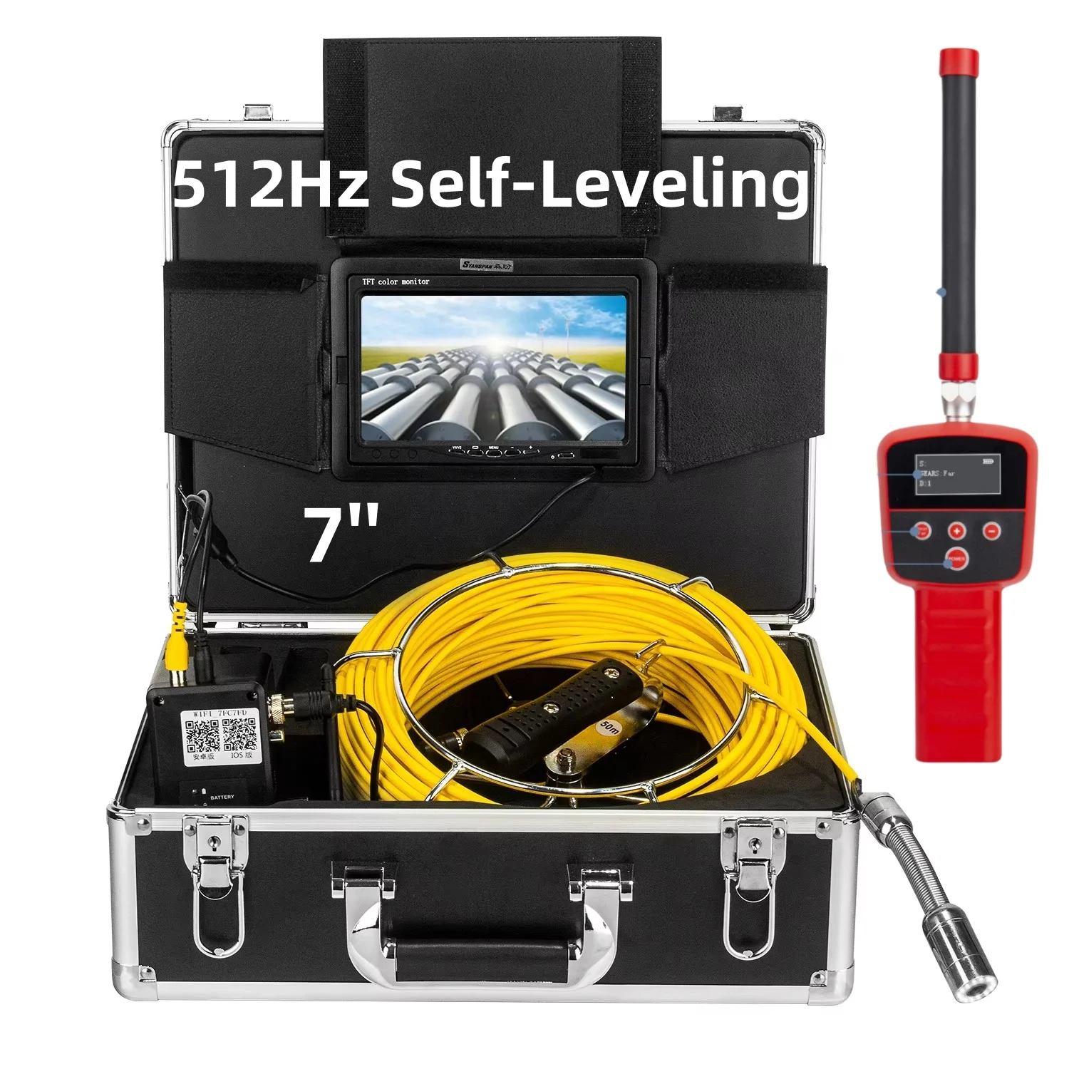 Sewer Camera 512Hz Sonde&Self-Leveling 300FT 7inch HD Screen DVR 16GB Drain Camera Waterproof IP68 Endoscope Pipe Inspect Camera