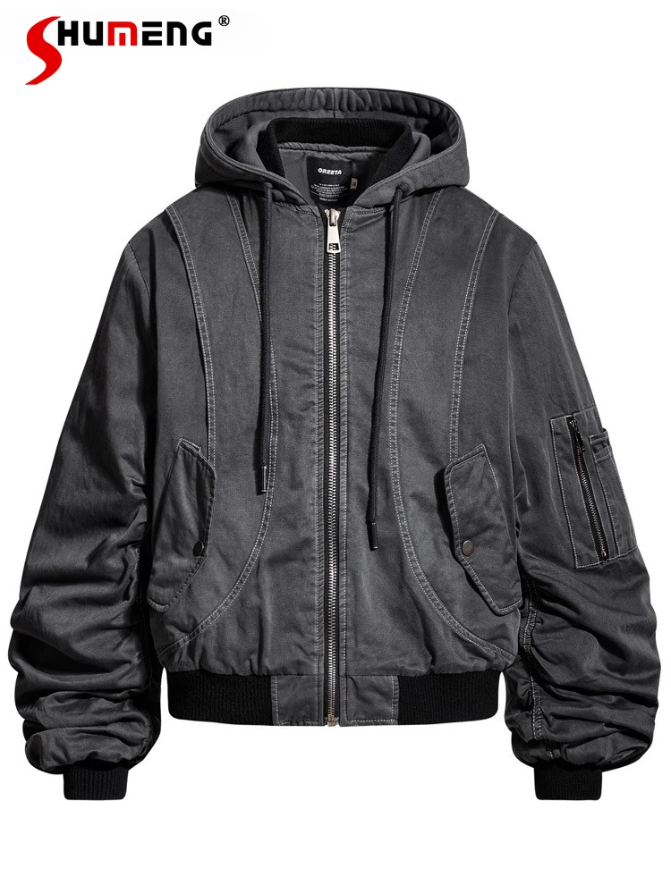 

2025 мужские осенние новые модные парки с капюшоном в стиле ретро, утепленные пальто для инструментов, мужские стильные стеганые теплые модные парки для улицы