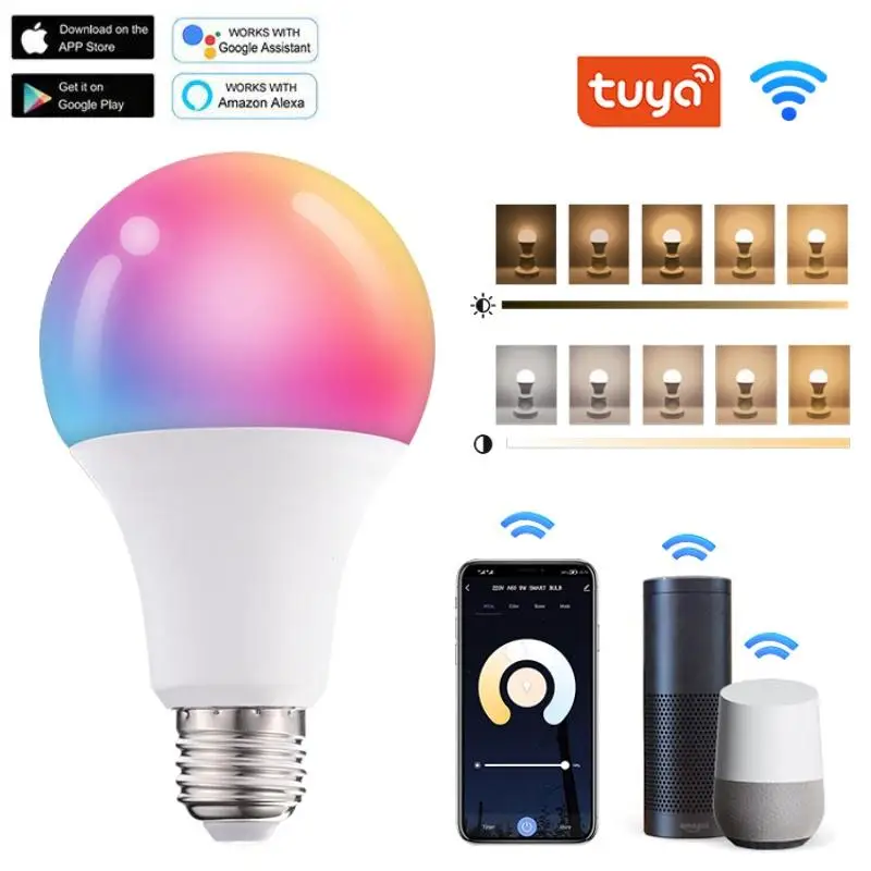 

Tuya WiFi Smart LED Bulb E27 APP Control Dimmable Light AC 110V 220V RGB Lamp Bedroom Decoration Party Lighting Smart LifeColor