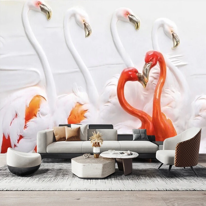 Nordic Style Modern Minimalist 3D Relief Flamingo Painted Fashion Oil Painting For TV living Room Decoration Mural Painting