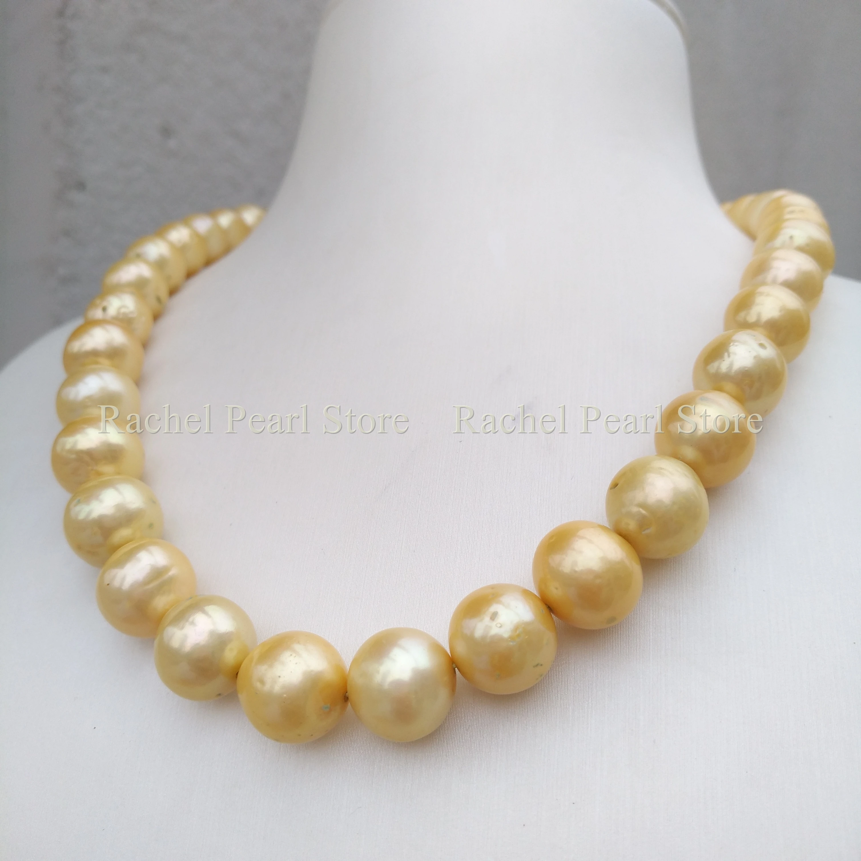 

Huge 10-11mm Genuine Golden Drop Real Natural Sea Water Pearl Necklace For Women Jewelry Wedding Party S925