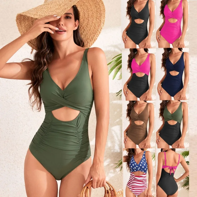 Side Tie Knot Detail One Piece Swimsuit Adjustable Coverage Swimwear Women's Summer Beachwear