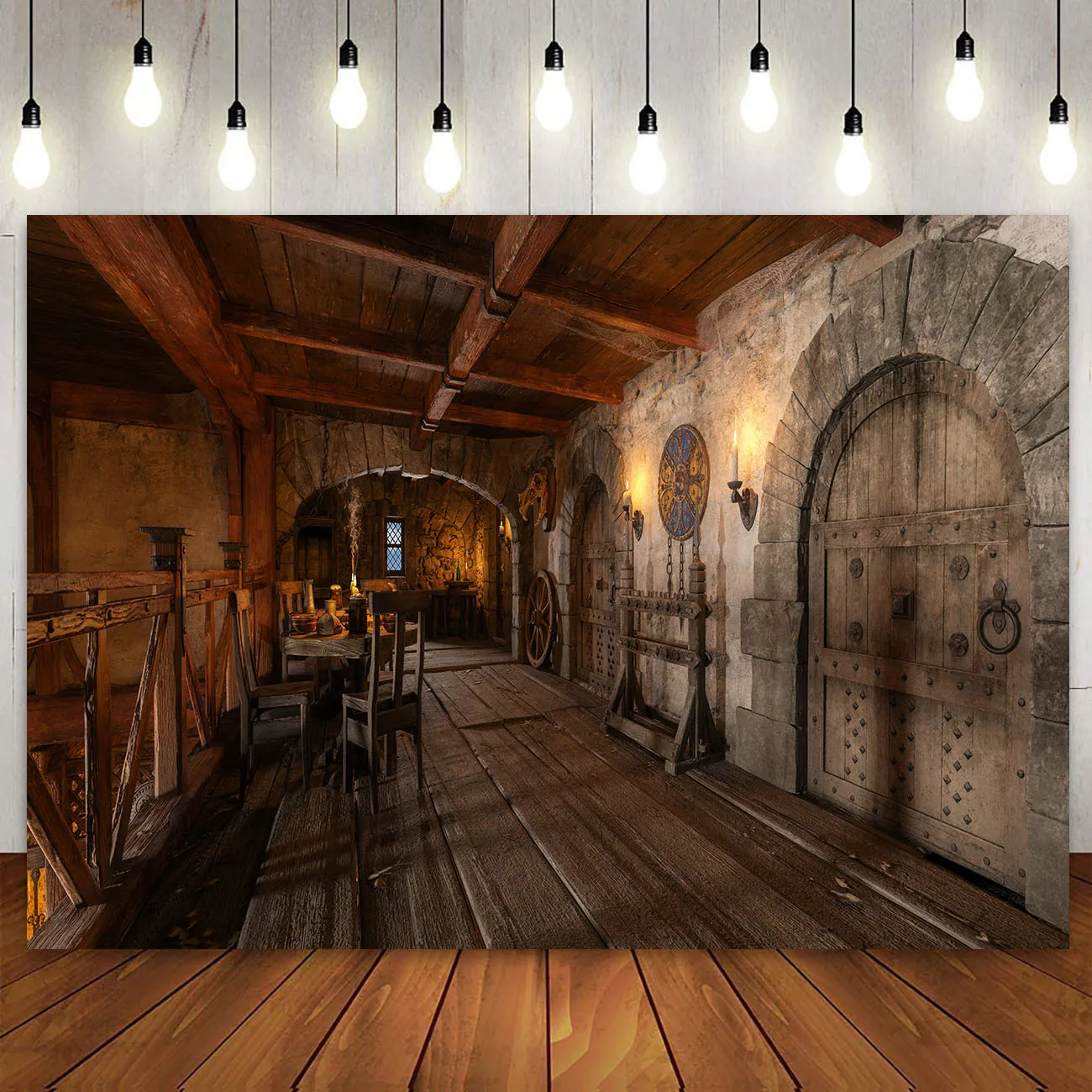 Western Medieval Fantasy Room Tavern Backdrop Vintage Bar Counter Wooden Country Pub Cowboy Wild West Party Decor Background