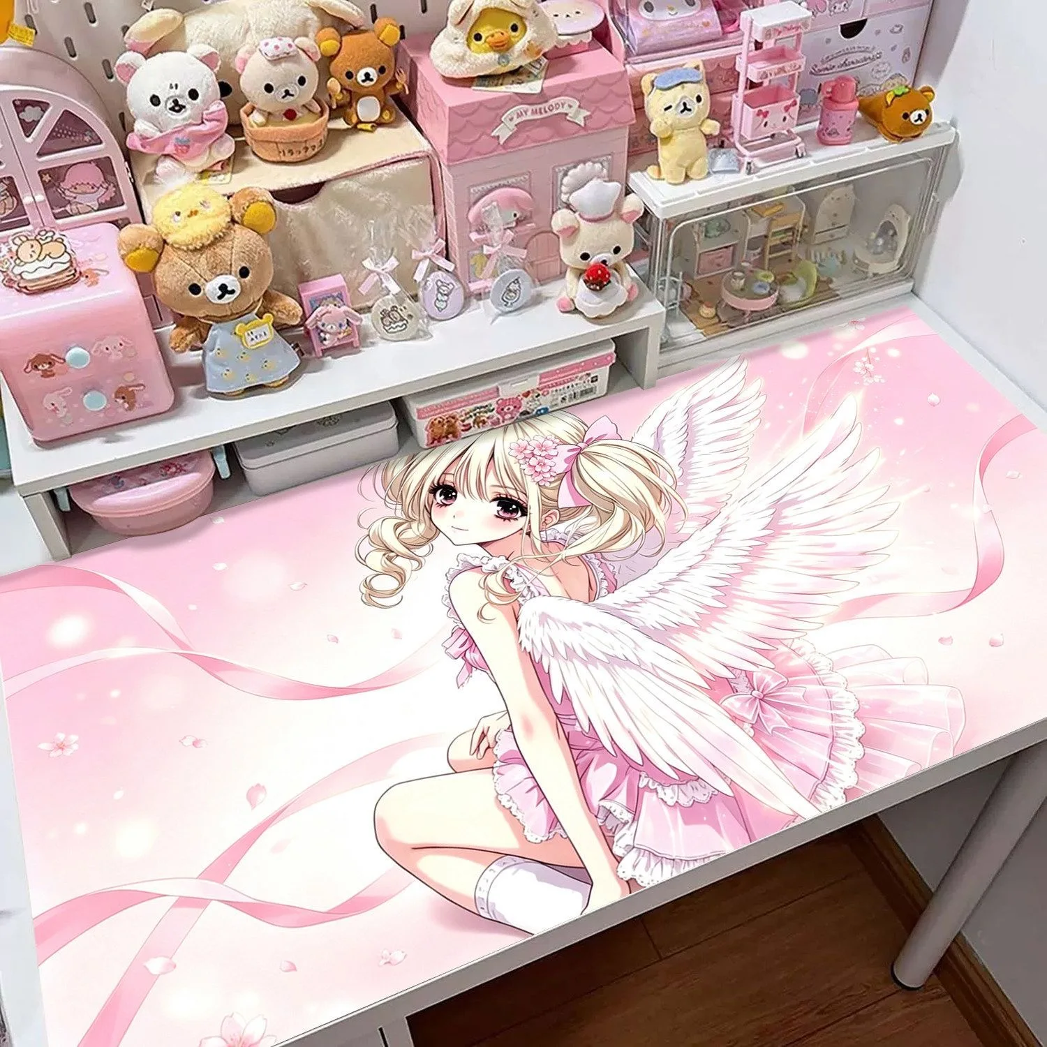 Angel Girl Leather Extra Large Laptop Desk Pad, Cute Anime Style Girl