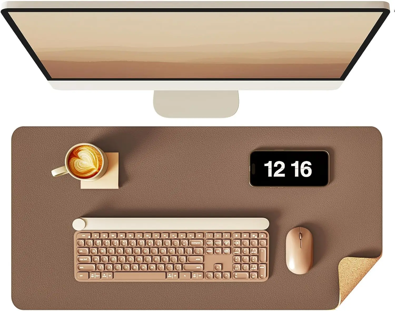 Doppelseitige Schreibtischunterlage, Leder-Schreibtischmatte, Öko-Kork Schreibtischunterlage, Große Mausunterlage, Wasserdichte Schreibtischauflage für Büro/Zuhause – Detail 8