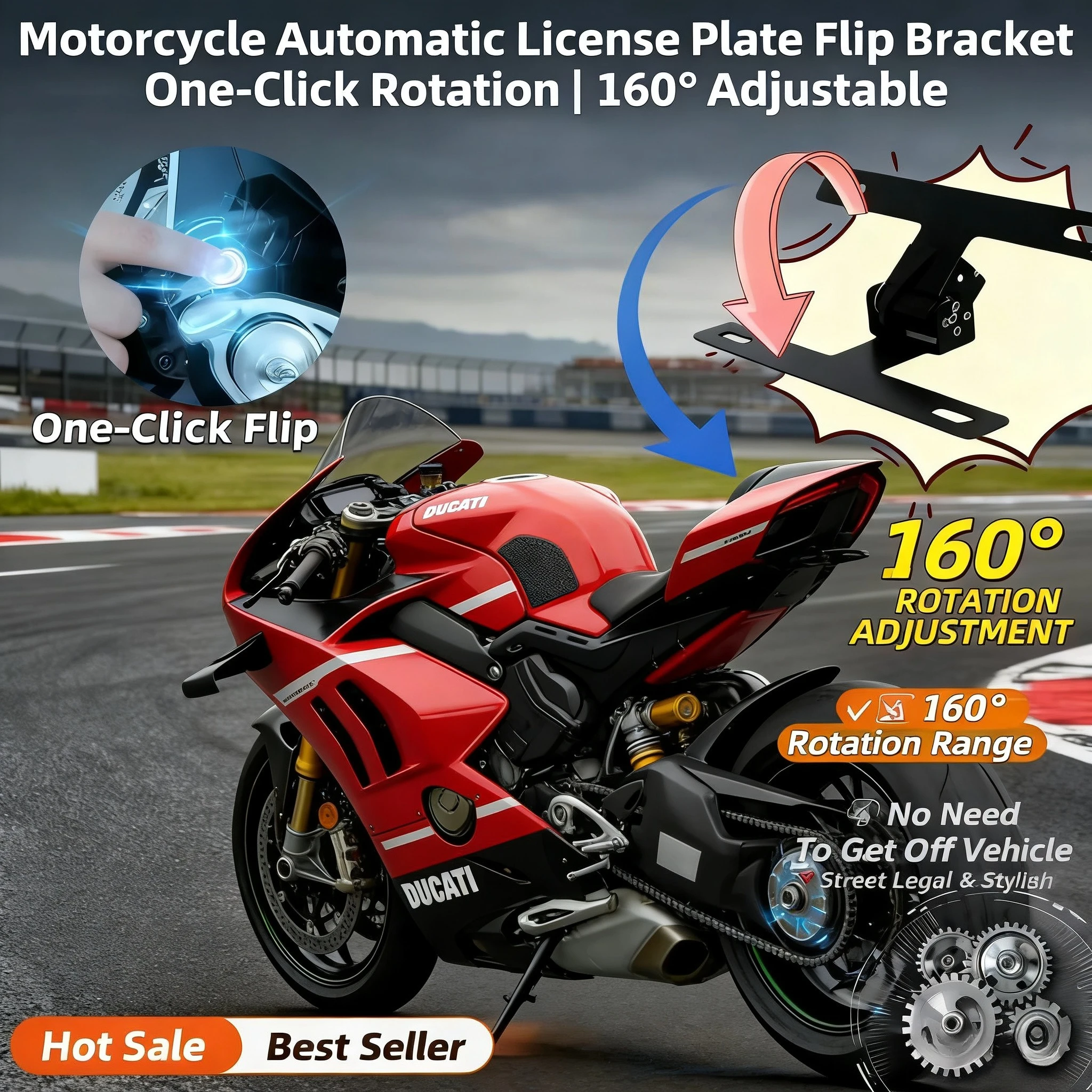 

For Ducati V4 License Plate Premium Adjustable License Plate Button Switch Effortless Contro License Plate Bracket Frame