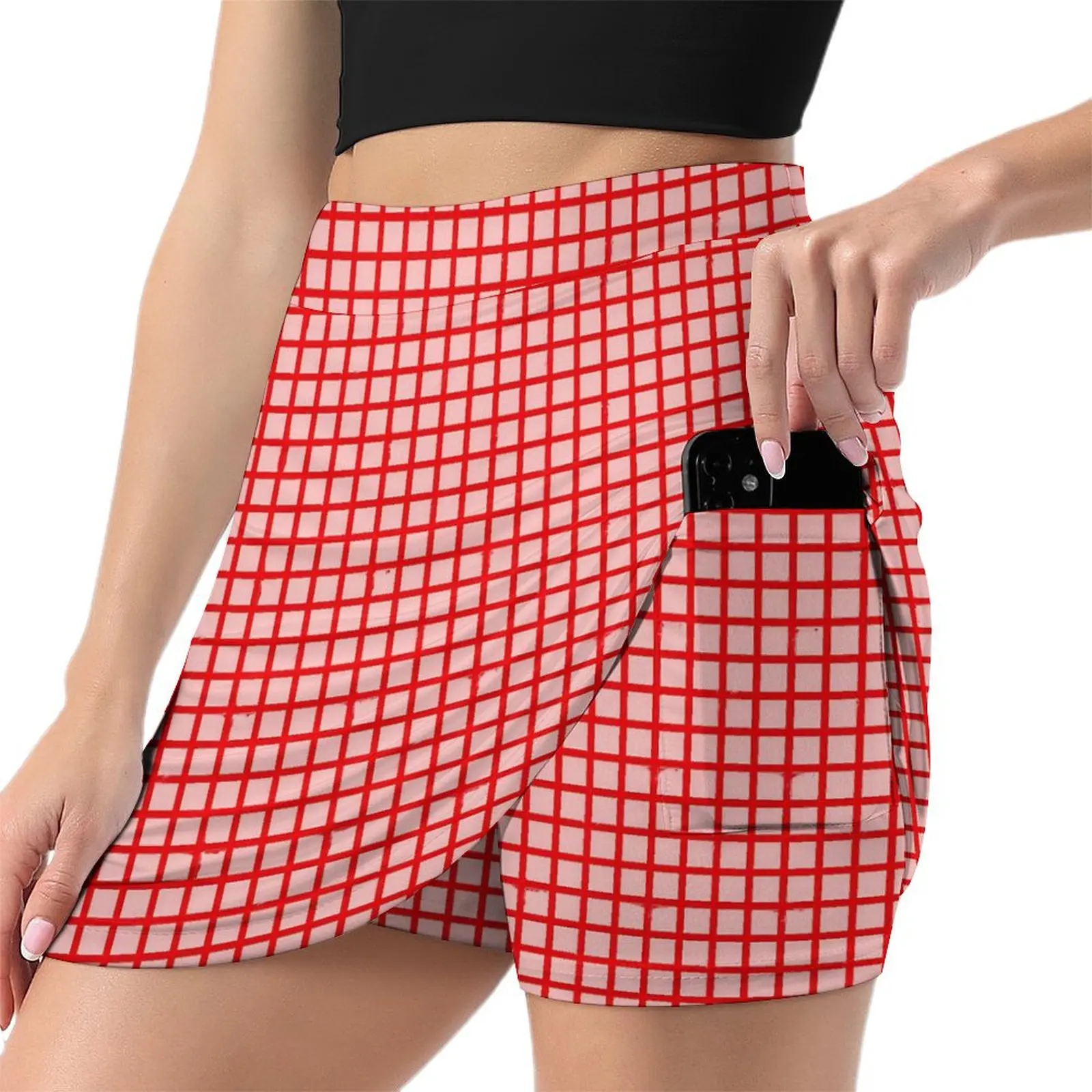 Check Print Skirt Red and Pink Streetwear Casual Skirts Woman Modern Mini Skirt Design Skort Clothes Birthday Present