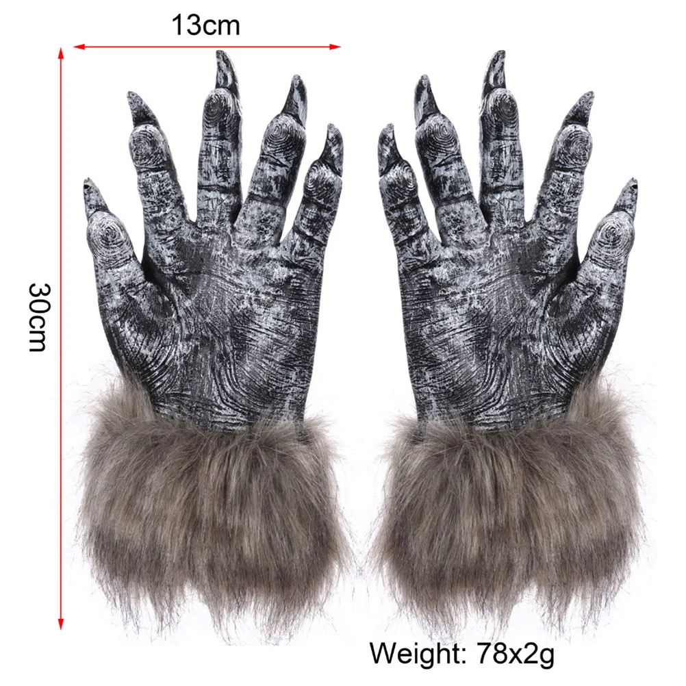 

Werewolf Gloves Grey Realistic Simulation Animal Hands Cover For Party Ghost Festival Cosplay Props Tricky Performance