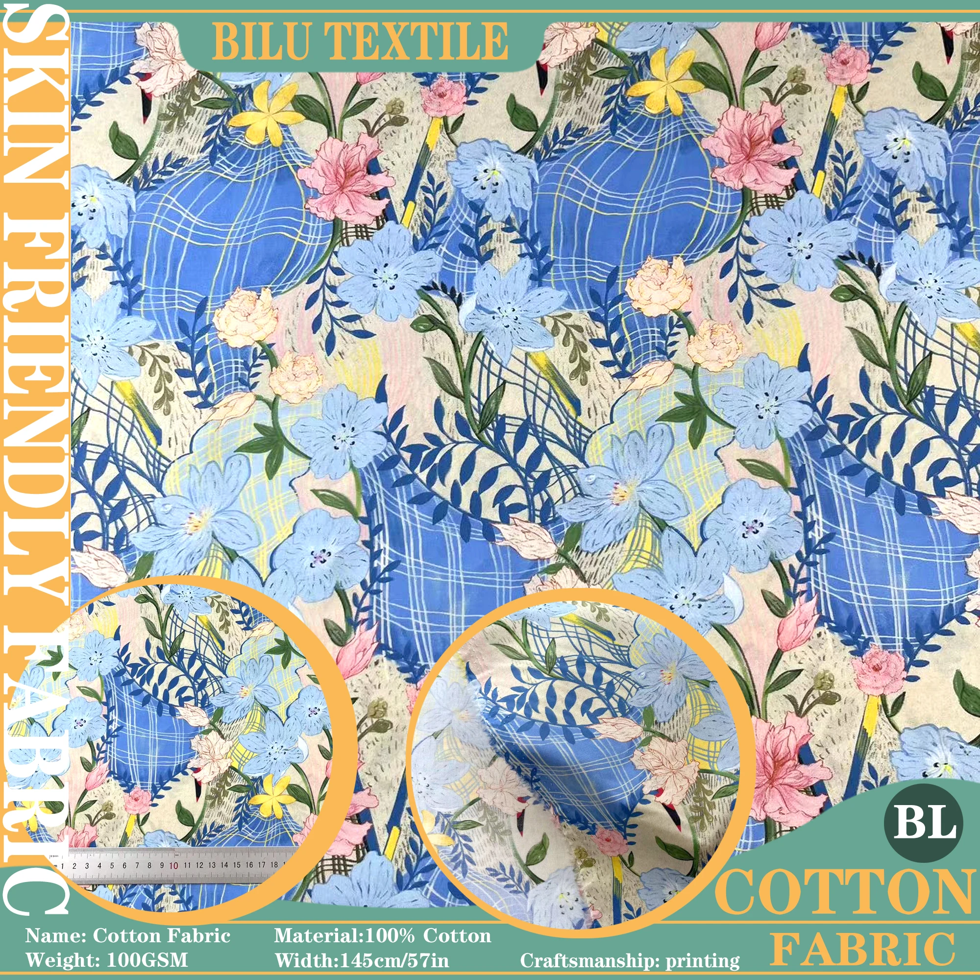 

60s Printed 100% Cotton Fabric - Premium DIY Sewing & Quilting Material (per Meter)