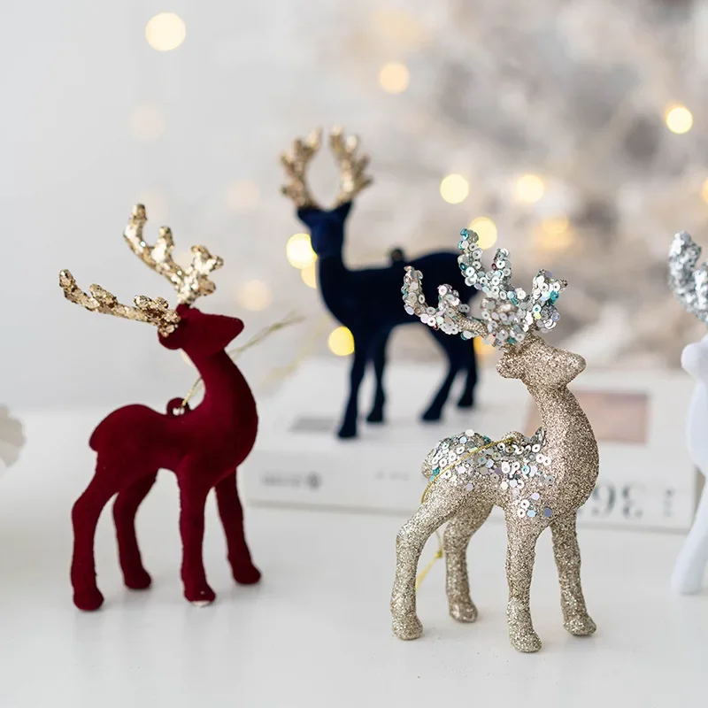 

2024 Christmas Reindeer Elk Figurine Decoration Table Xmas Tree hanging Elk Ornament for Home Decor New Year Party Navidad gift