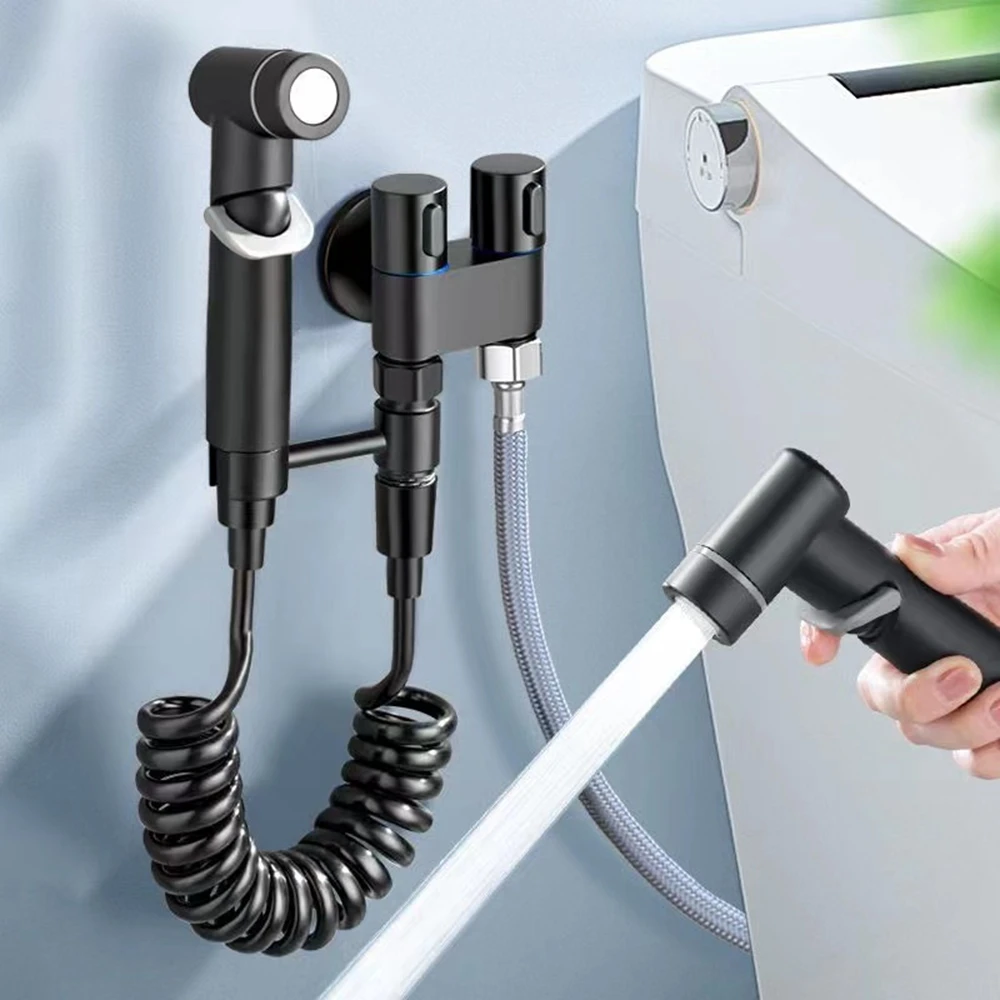 Neues Winkelventil aus Zinklegierung zur Wandmontage, WC-Bidet-Sprühgerät-Set, 1 in 2 Out, Wasserreinigungssprühgerät für Badezimmer-WC-Zubehör