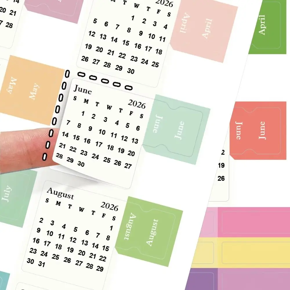Diy Scrapbook 2026 Calendar Stickers 2 Sheets Self-adhesive Divider Index Tabs Simple Cartoon Calendar Tags School/Office Use