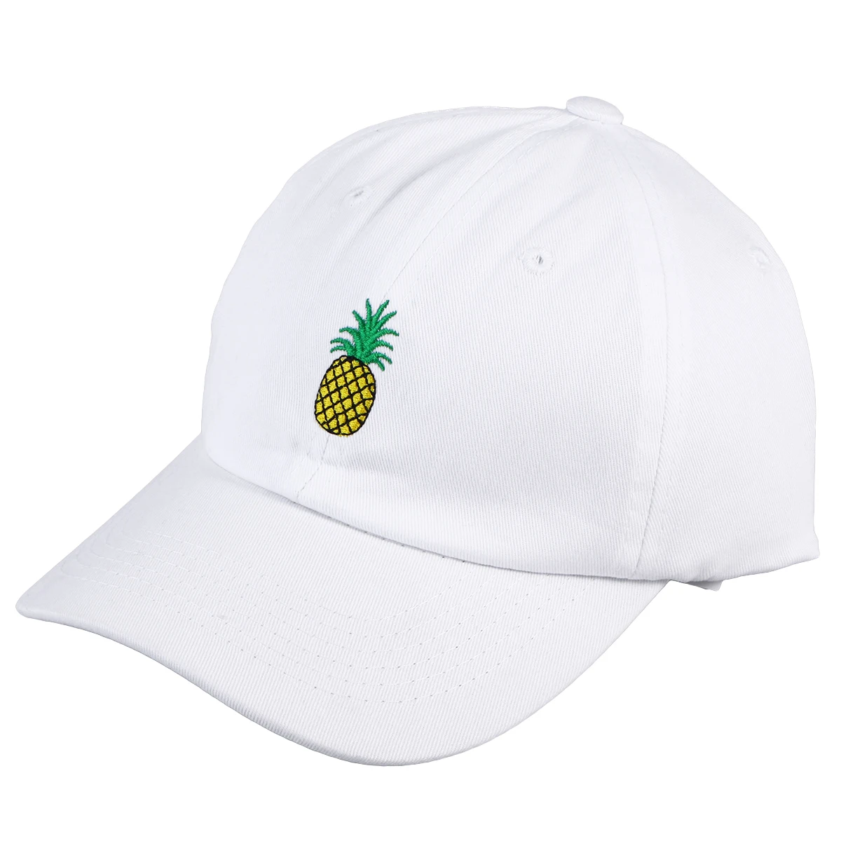 

Pineapple Embroidery Cotton Baseball Cap Low Profile Unisex Sun Hat Adjustable White Twill Uv Protection Comfortable