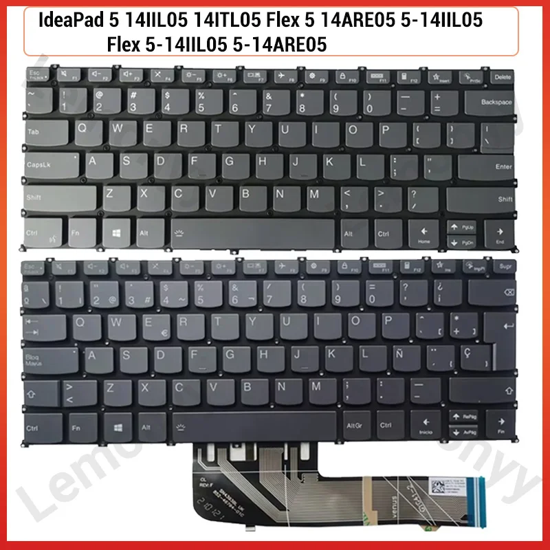 Teclado de ordenador portátil SP EE. UU./Reino Unido/español para Lenovo IdeaPad 5 14IIL05 14ITL05 Flex 5 14ARE05 5-14IIL05 Flex 5-14IIL05 5-14ARE05 retroiluminado