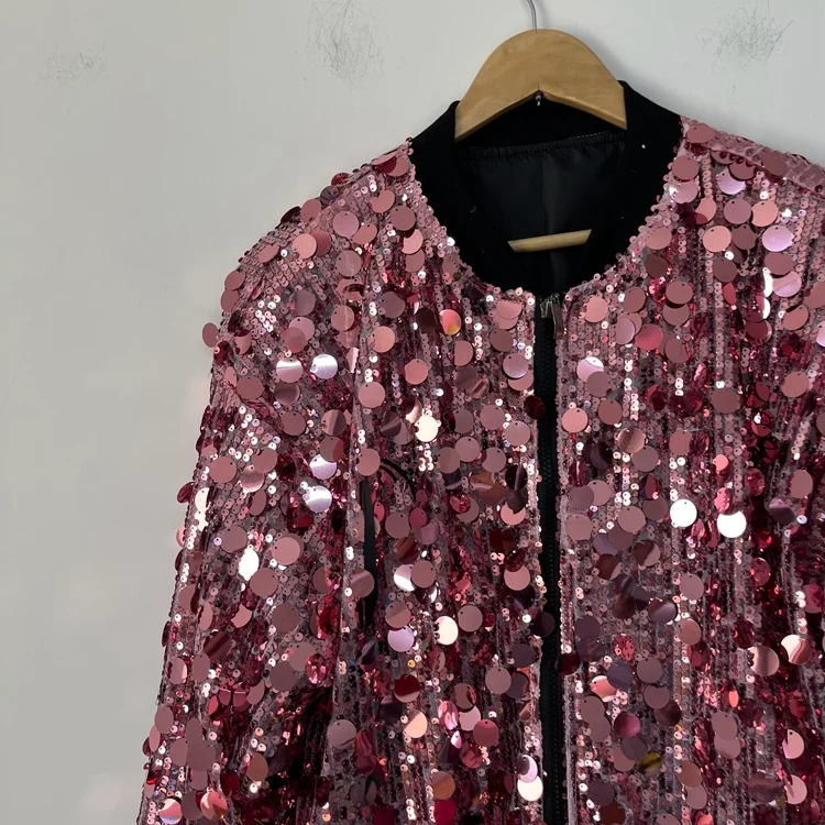 Big Round Sparkling Sequined Chic Coats High Street Men's Spring Clothing Loose Personality Zipper Jackets Male Long Sleeve Tops