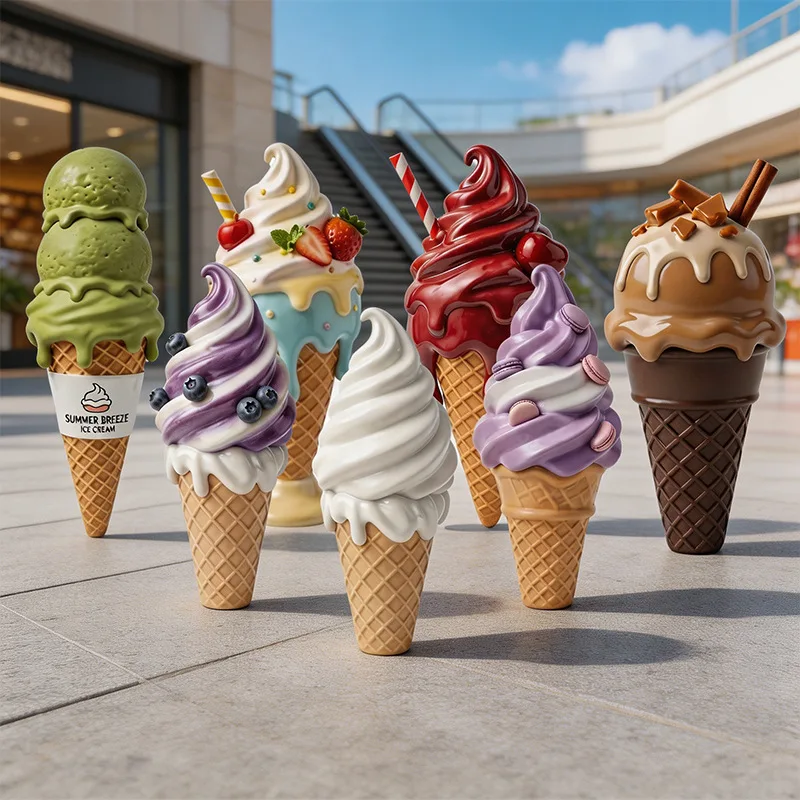 Outdoor simulated ice cream fiberglass sculpture ice cream donut cone Hamburg shopping mall store floor decoration ornament