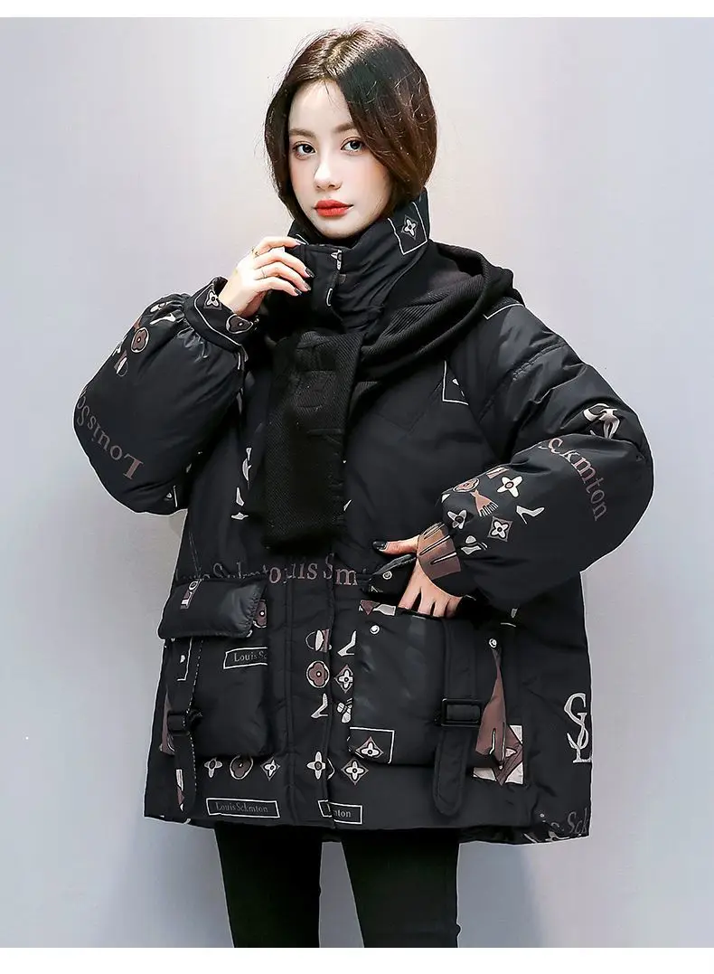 Thickened Down Cotton Jacket for Womens Loose Parkas Niche Design Sense Fashionable Casual Autumn Winter Jacket New Coat 2024