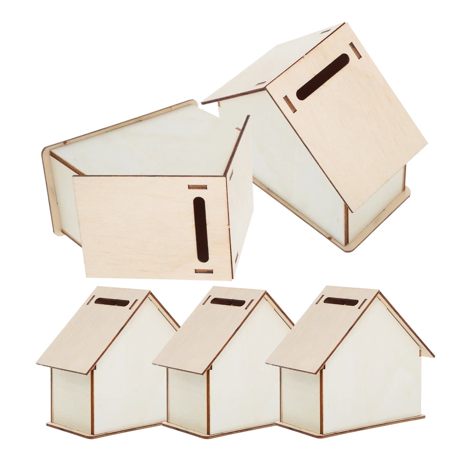 Conjunto de cofrinho de madeira inacabado, 5 peças, caixa de economia diy para meninas, artesanato artesanal, recipiente de mudança, brinquedo infantil