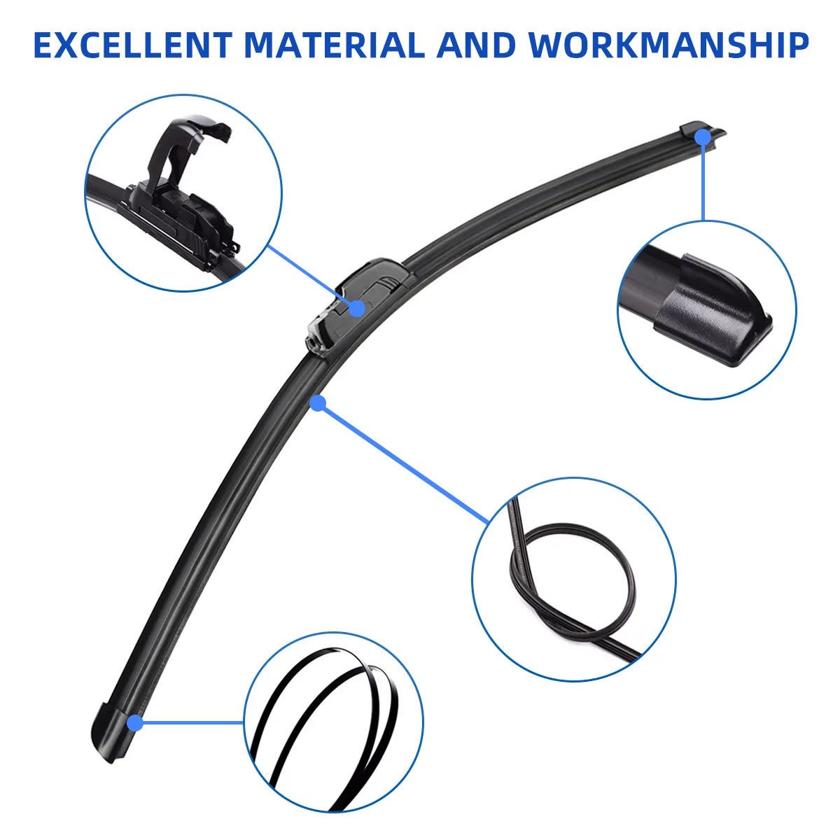 Car Wiper 13''-28'' Universal J-Type Natural Rubber All-Weather High-Definition Durable Front Windshield Replacement Wipers