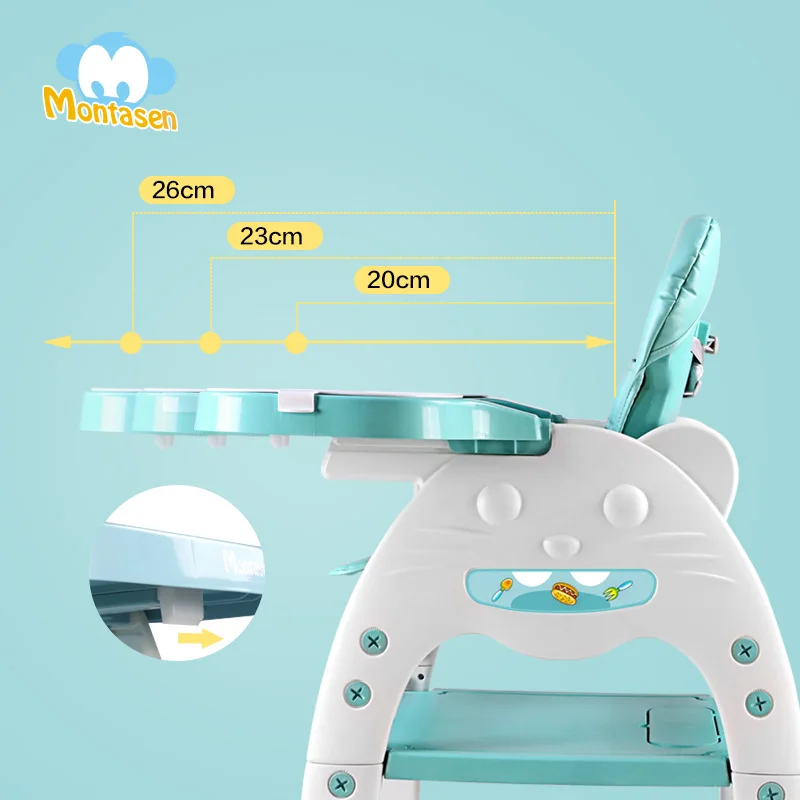 Montasen Baby High Feeding Chair Multifunctional Study Desk and Chair Plastic 3 in 1 Feeding Chair