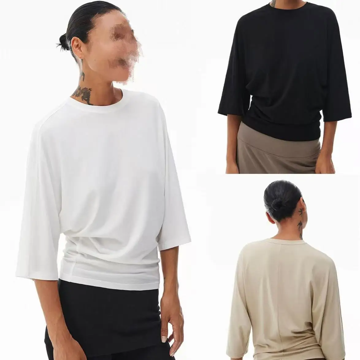 Hourglass Waist T-shirt Women Round Neck Solid Color Relaxed Waist Cinching Versatile Top Soft Fashion Short Sleeve