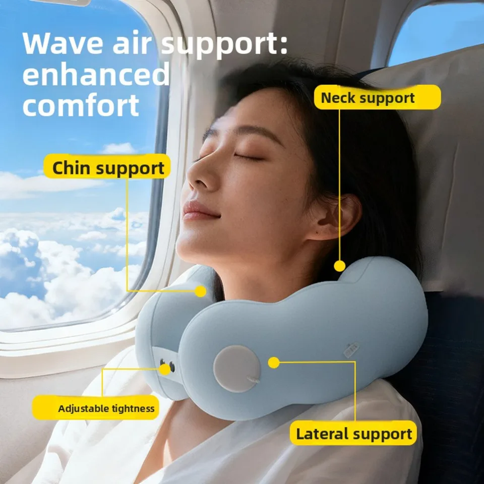 Portable Press Inflatable U-shaped Travel Pillow Three-piece Set Neck Legs Waist Support Blow Up Airplanes Train Car Foldable