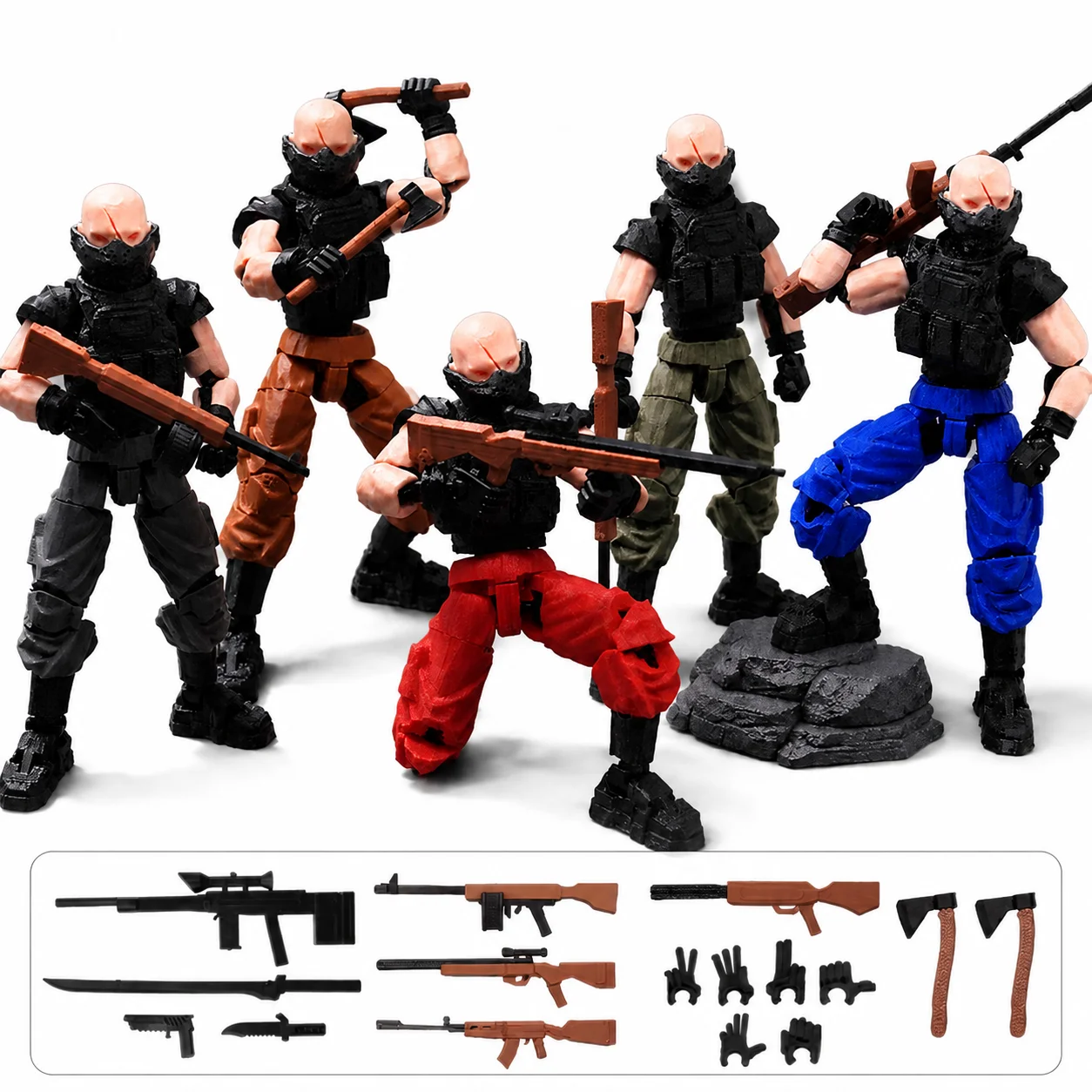 Mercenary Themed Multi-Joint Action Figure, Posable Soldier Character Model with Accessories DIY Desktop Display Toy