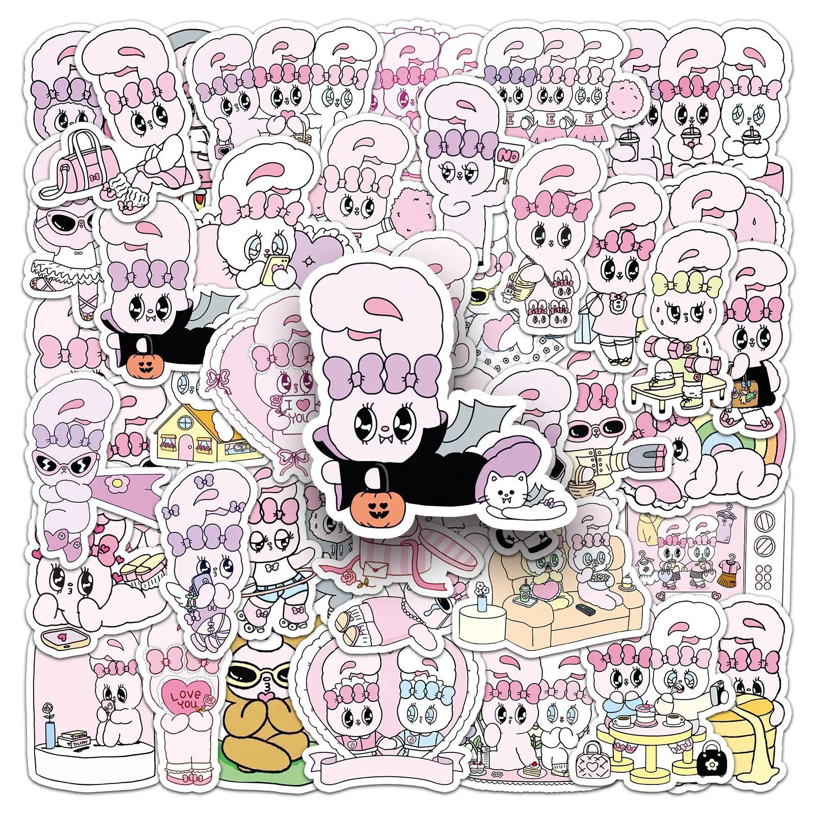 50 pegatinas de PVC de dibujos animados de Esther Bunny, impermeables, para decoración DIY, para monopatín, equipaje, teléfono, nevera, coche, juguetes y regalos