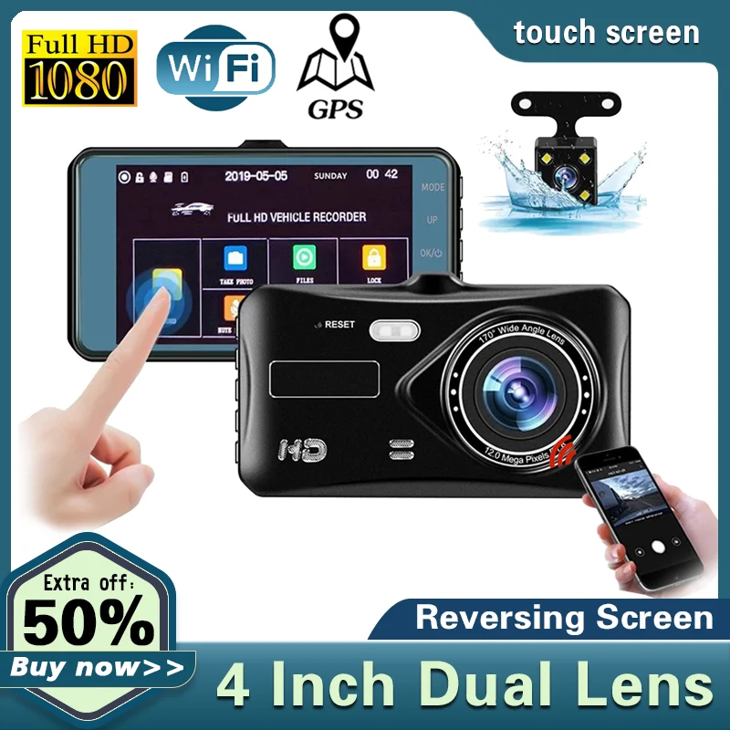 

Camcorder Car DVR Dashcam 4 Inch IPS Touch Screen 170° G-Sensor Dual Lens WDR Full HD 1080P Night Vision Auto Video Recorder