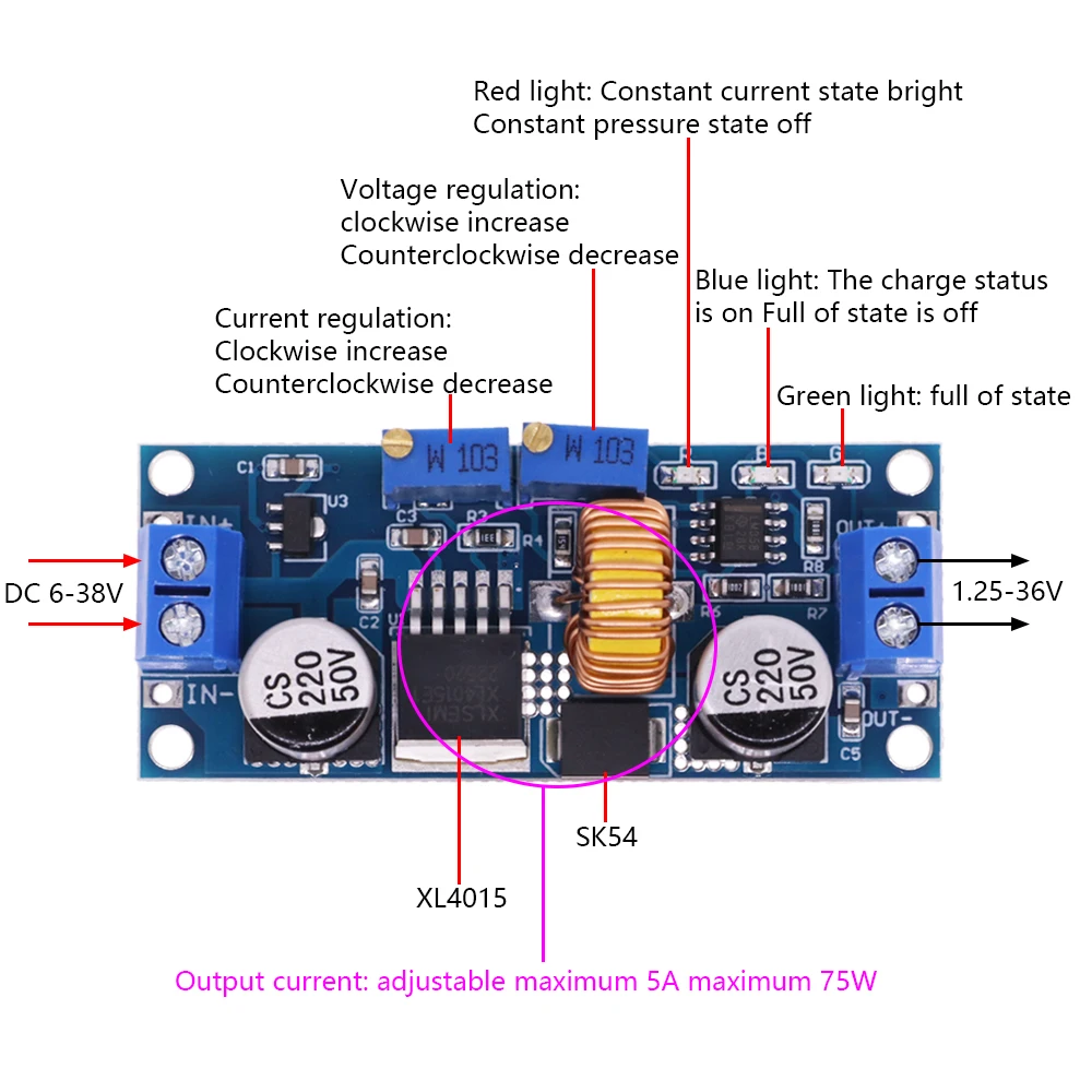 XL4015 5A DC to DC CC CV Lithium Battery Step down Charging Board Led Power Converter Lithium Charger Step Down Module XL4015 E1