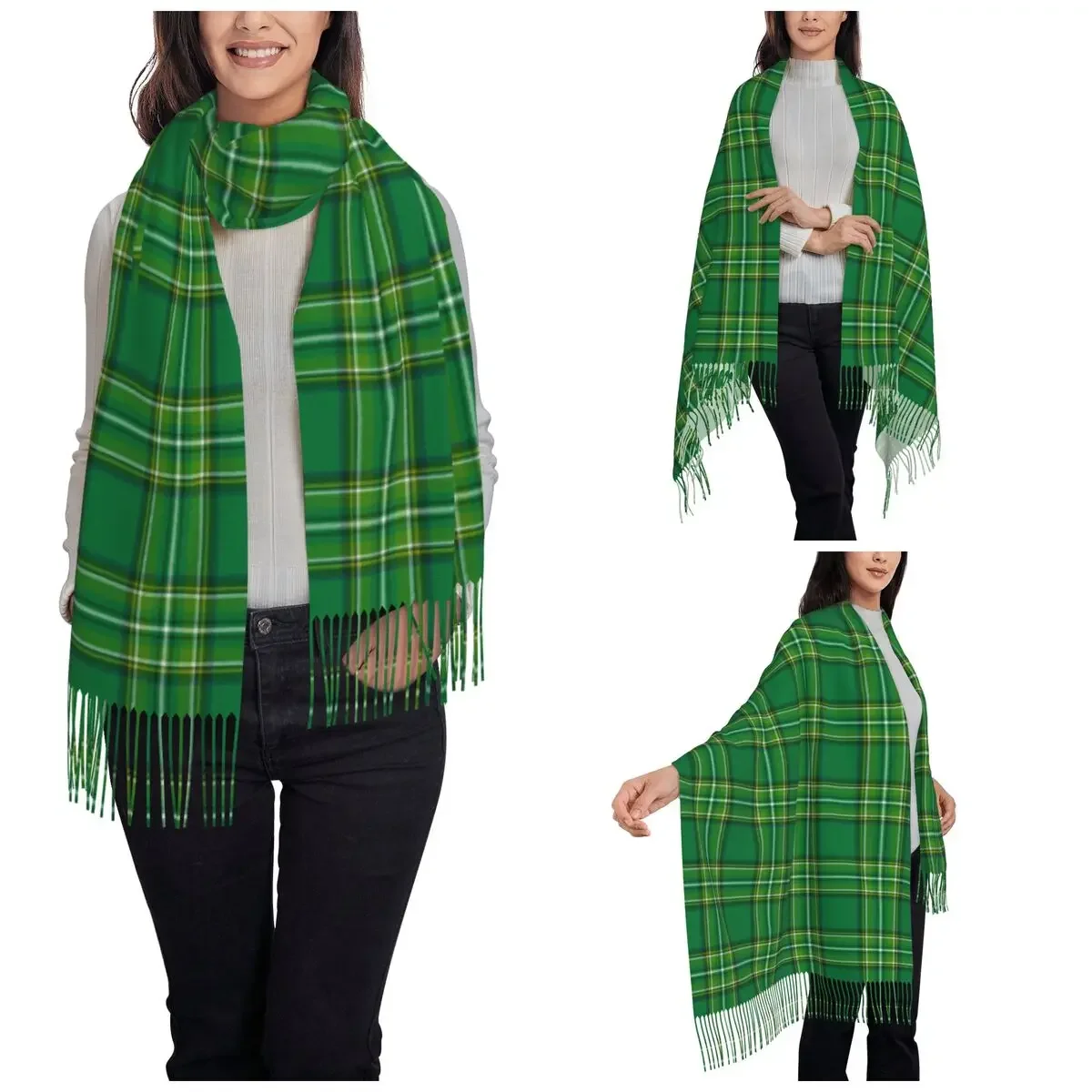 Lucky Green Tartan Shawl Wraps for Women Winter Warm Large Soft Scarf Irish St Patrick's Day Pashminas Shawl Scarves