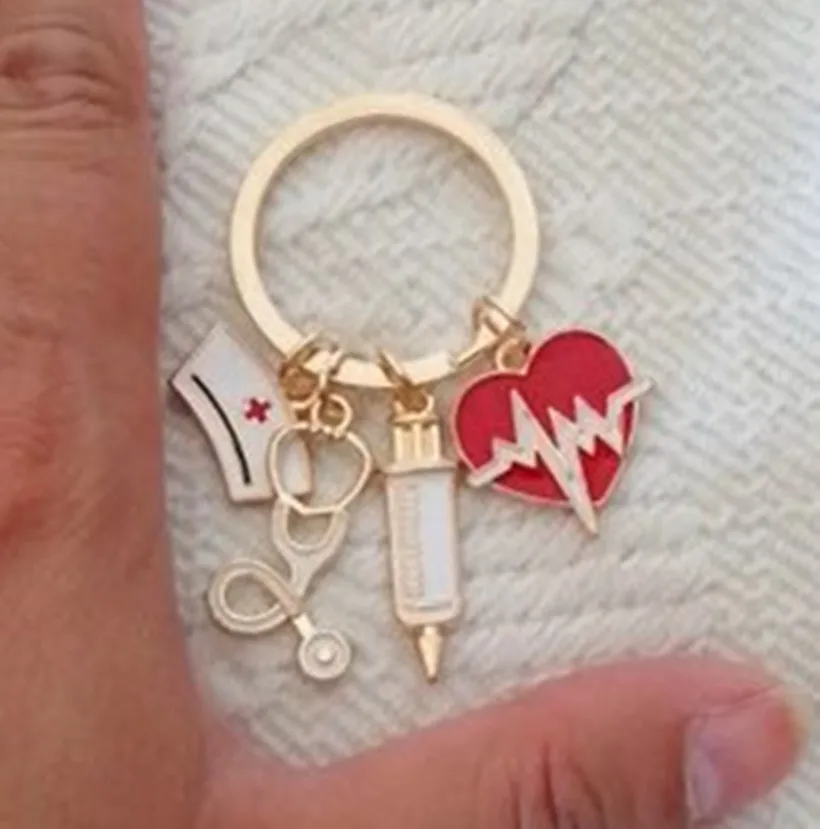Love Ecg Stethoscope Syringe Nurse Cap Medical Tool Key Ring Nurse Doctor Gift Keychains