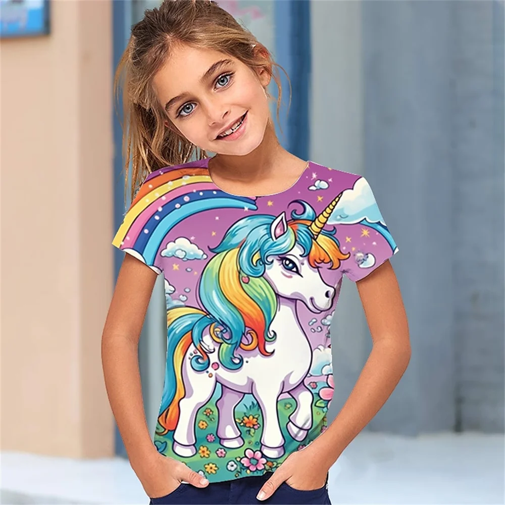 Camiseta informal de verano para niña, Camiseta cómoda y transpirable de manga corta con estampado 3d, divertida