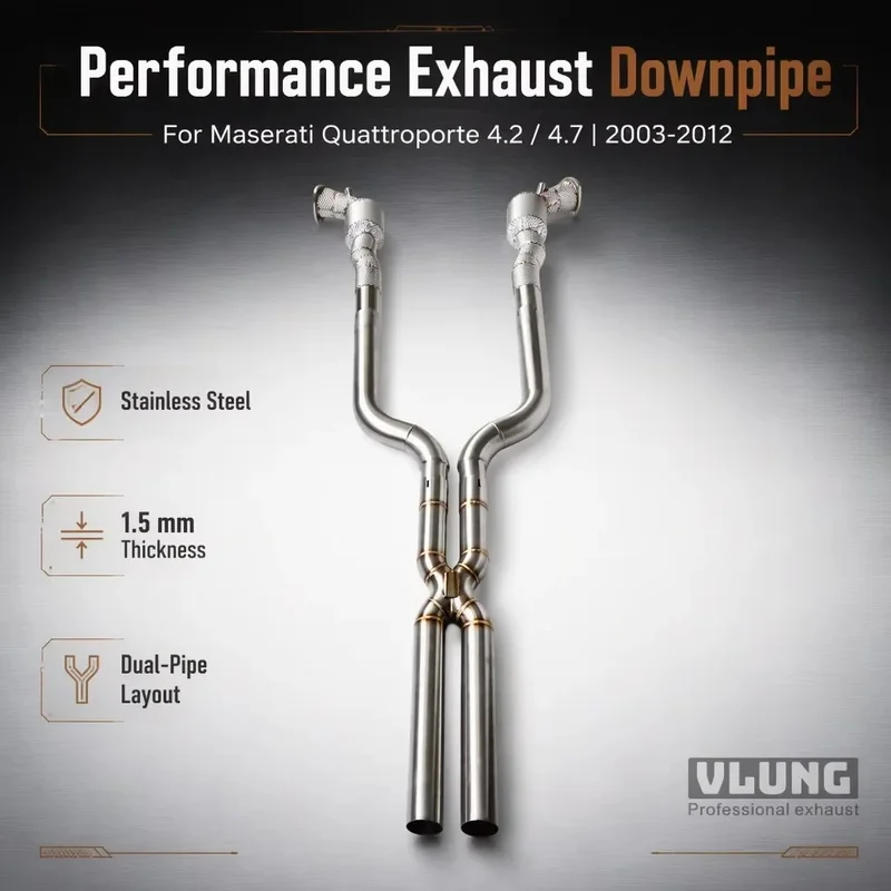 Perfectly Customized Performance Exhaust Downpipe Specifically Designed for Maserati Quattroporte ( 4.2/ 4.7) 2003-2012