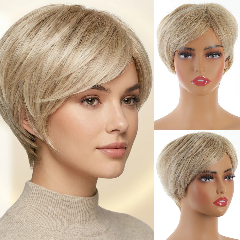 Natural Synthetic Mixed Gold Wigs For Women Short Curly Wig Heat Resistant Hair For Daily Use Festival Party