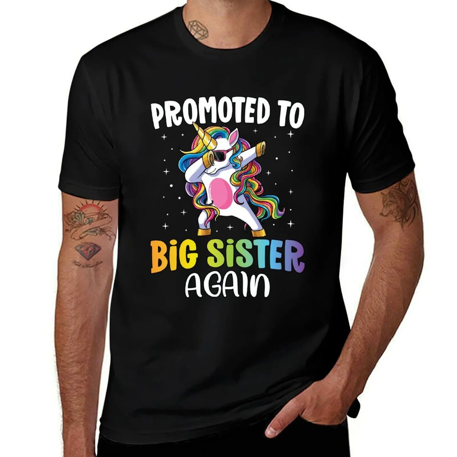 

Promoted to Big Sister Again Dabbing Unicorn Older Sister T-Shirt Breathable Basic Cotton T-Shirt