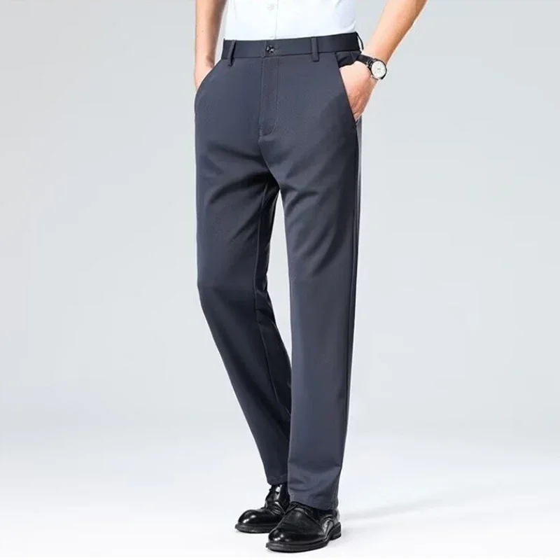 

Men Summer Ultra Thin Casual Pants Male Soft Elastic Solid Straight Leg Trousers Classic Business Pants